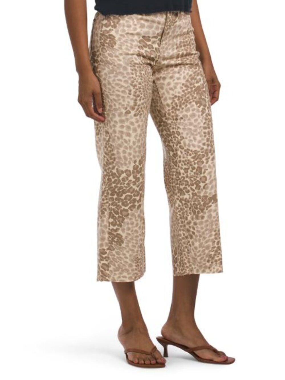 OAT NEW YORK Leopard Print High Rise Wide Leg Cropped Jeans